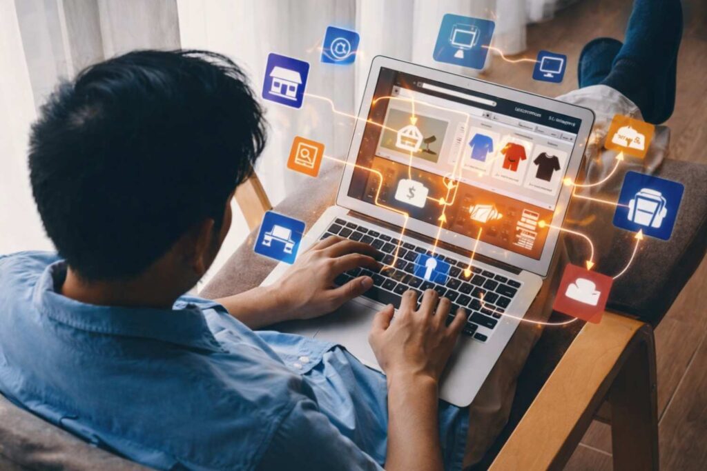 person browsing organized ecommerce website on laptop